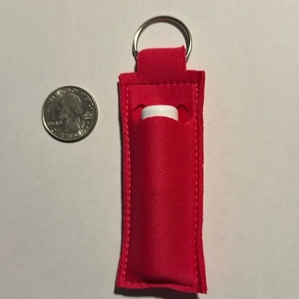Lip balm holder key chain handmade made of Neoprene slight stretch pink